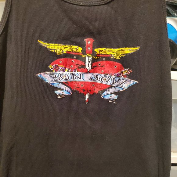 Bon Jovi Concert Black Ribbed Tank Top With Rhinestone Accents XXL Fits like Lg - Picture 1 of 7